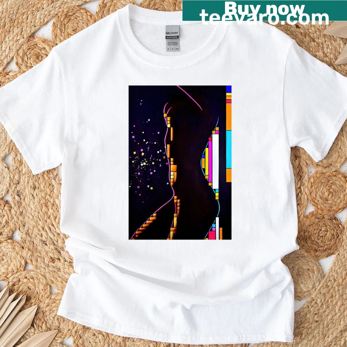 T-shirt with an abstract design showcasing vibrant curves — on a men's t-shirt