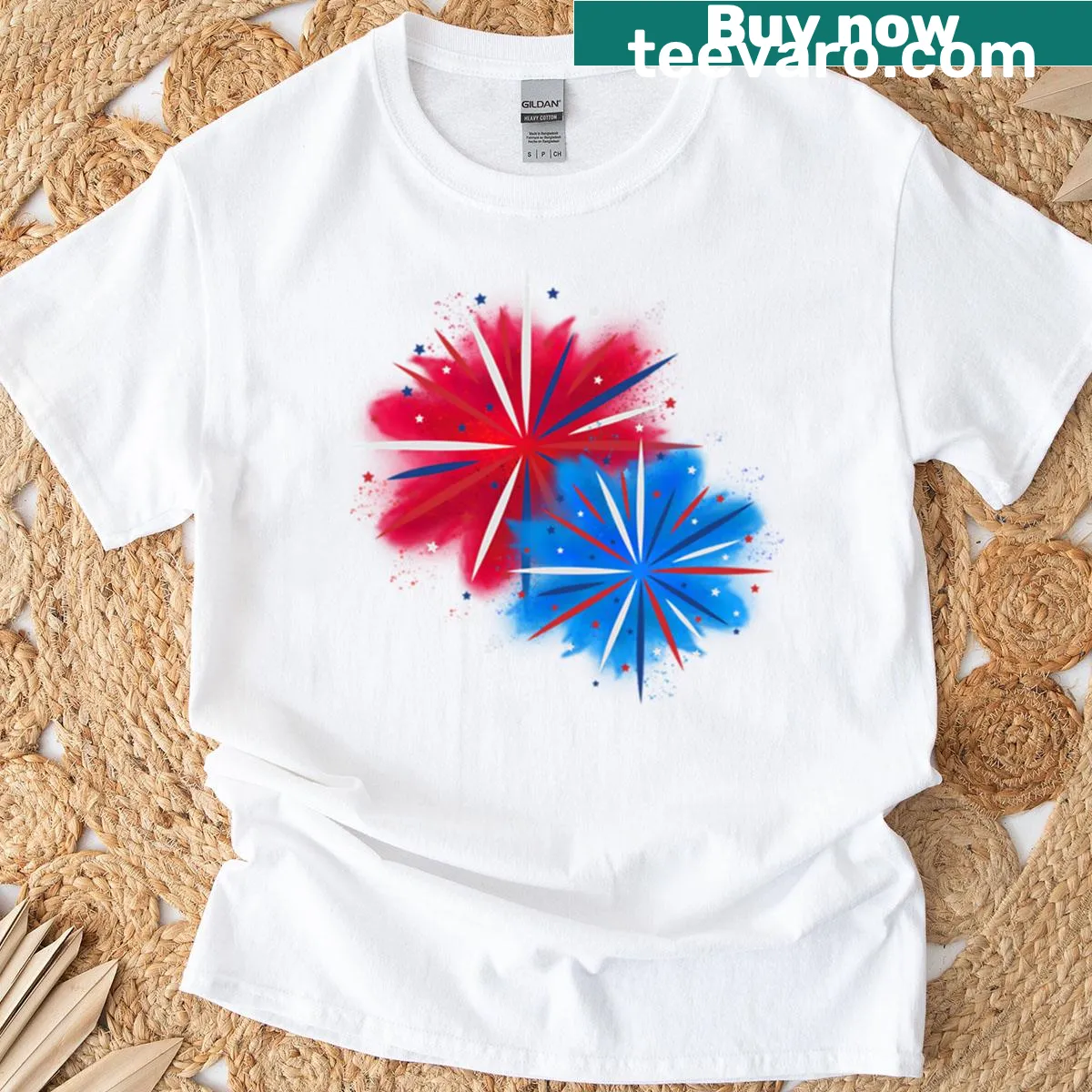 Star burst floral design representing USA patriotism on a T-shirt — on a men's t-shirt