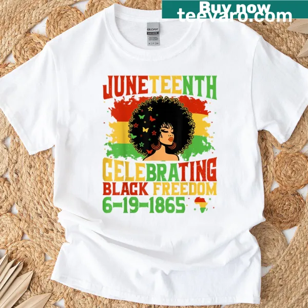 Juneteenth celebration T-shirt for girls and kids featuring empowering illustration