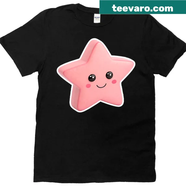 Cartoon 3D pink star with a smiling face on a t-shirt