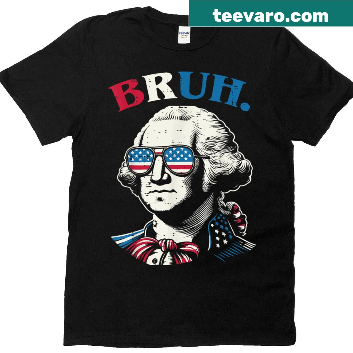 T-shirt featuring a funny cartoon of George Washington with 'Bruh' text — on a men's t-shirt