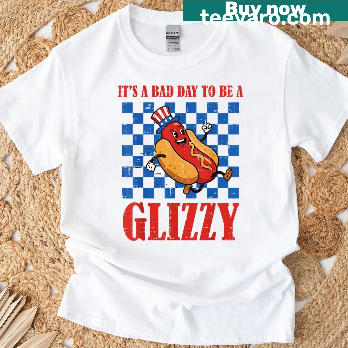 Funny Hotdog themed t-shirt for Fourth of July — on a men's t-shirt