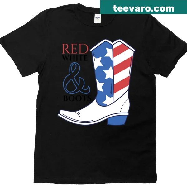 USA flag-themed boots design on a patriotic T-shirt