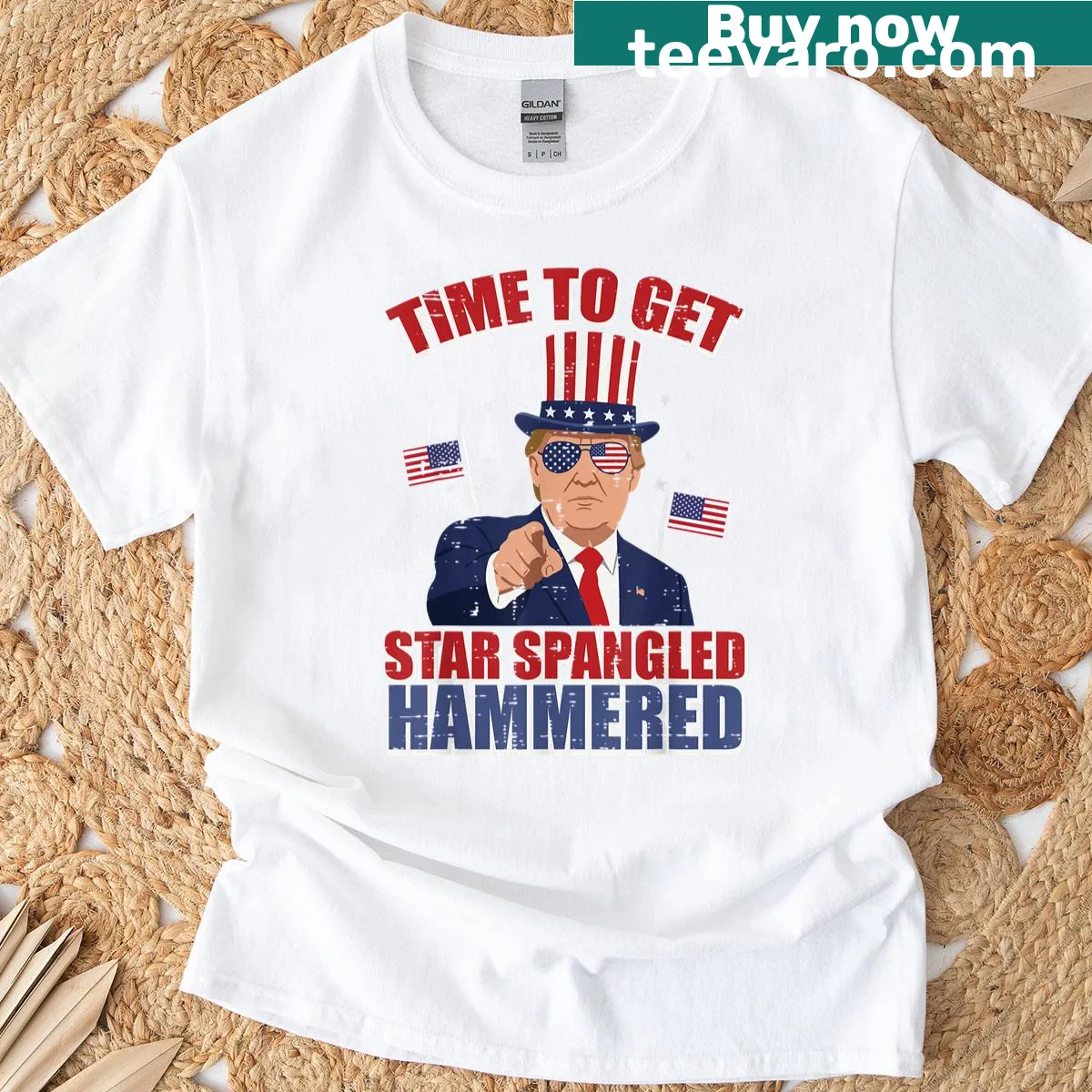 Patriotic 4th of July shirt with 'Star Spangled Hammered' text — on a men's t-shirt