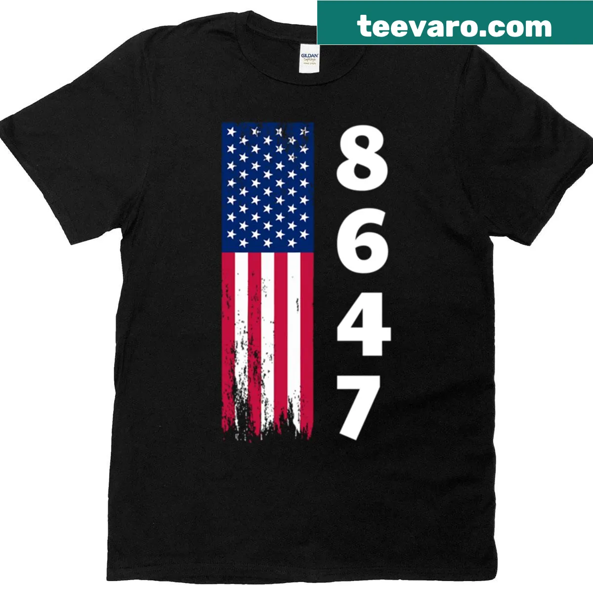 Distressed American flag design with anti-Trump message on a fitted t-shirt — on a men's t-shirt