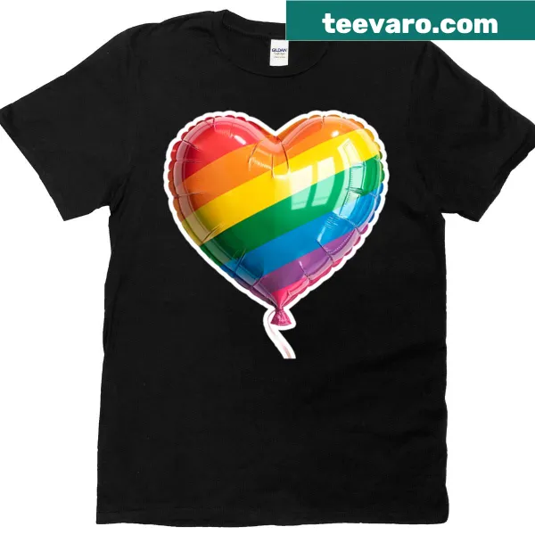 Rainbow heart-shaped balloon graphic t-shirt representing LGBTQ pride