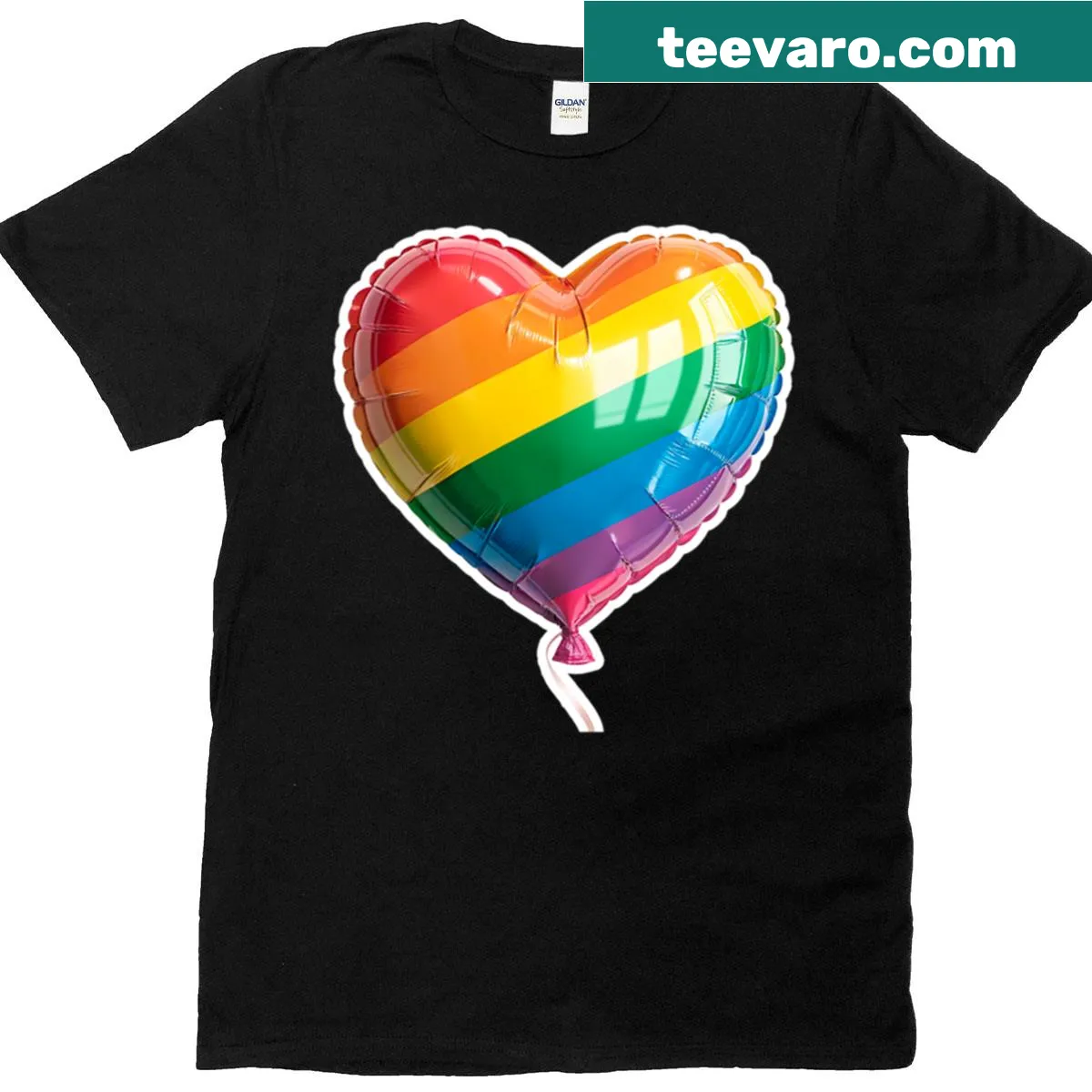 Rainbow heart-shaped balloon graphic t-shirt representing LGBTQ pride — on a men's t-shirt