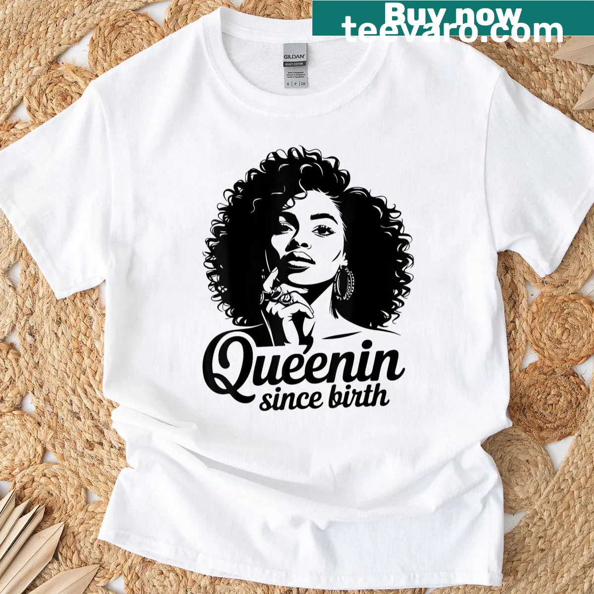 Afro Queen illustration t-shirt celebrating Black history — on a men's t-shirt