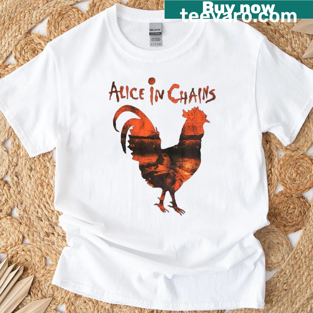 T-shirt featuring bold typography celebrating Alice In Chains band — on a men's t-shirt