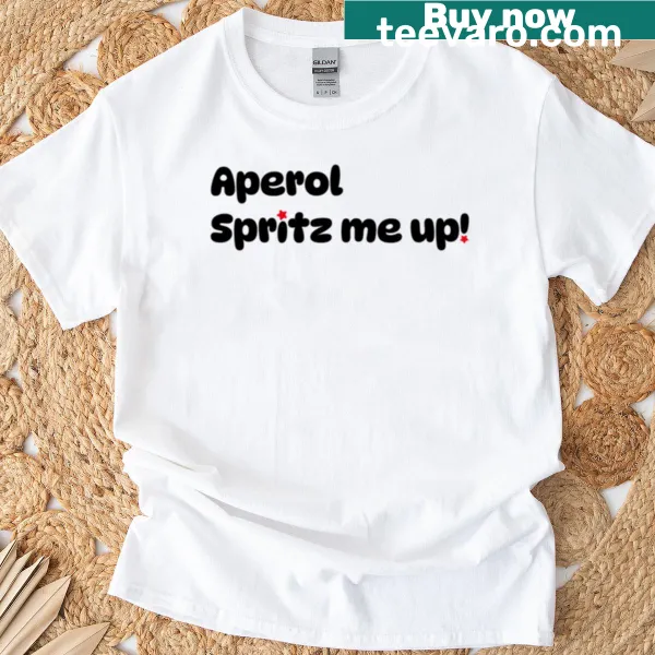 Playful T-shirt featuring 'Aperol Spritz Me Up' text and graphic