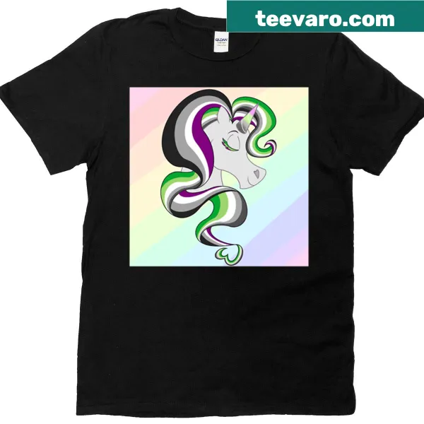 Charming unicorn graphic T-shirt celebrating aroace identity