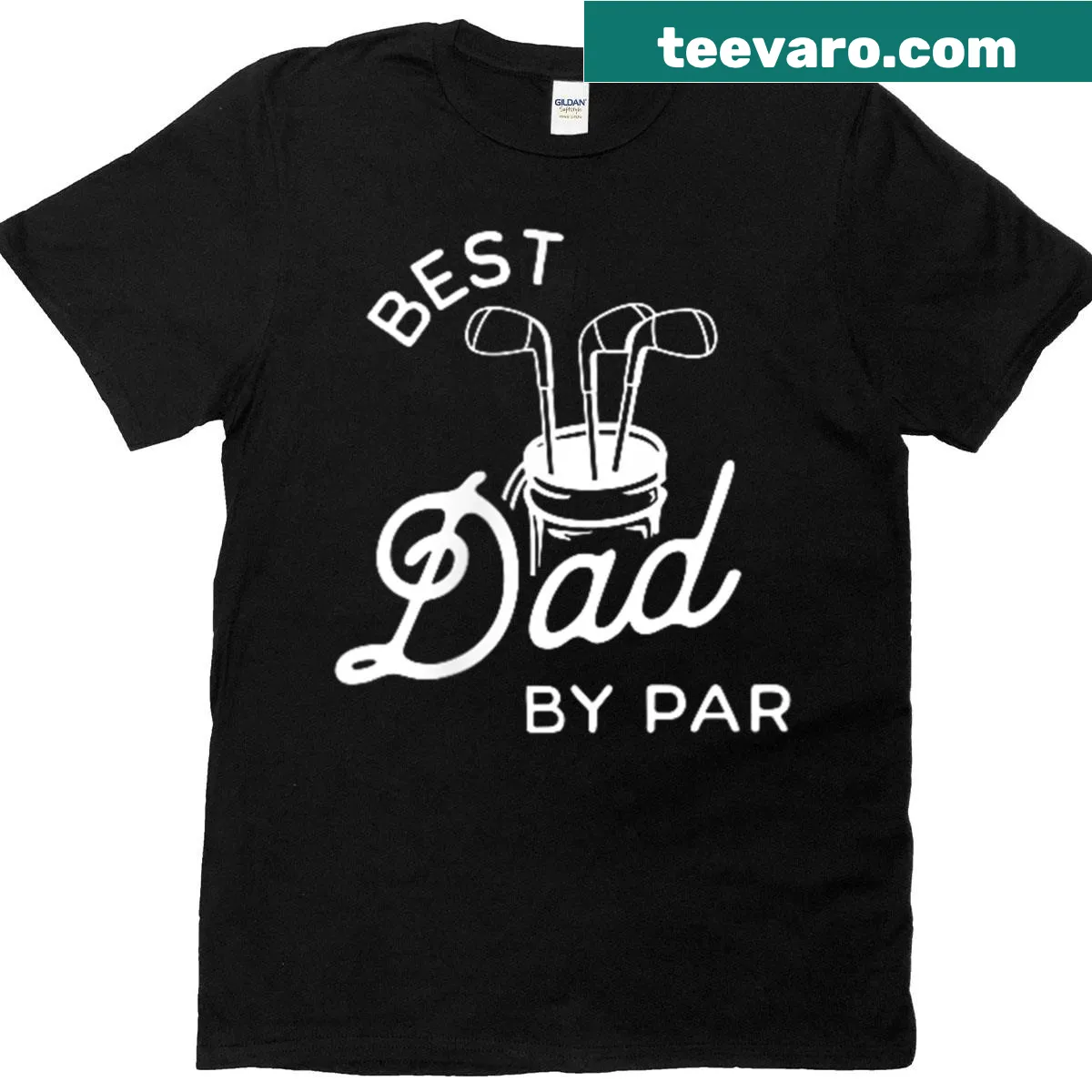 Funny T-shirt for dads featuring the phrase: Best Dad By Par — on a men's t-shirt
