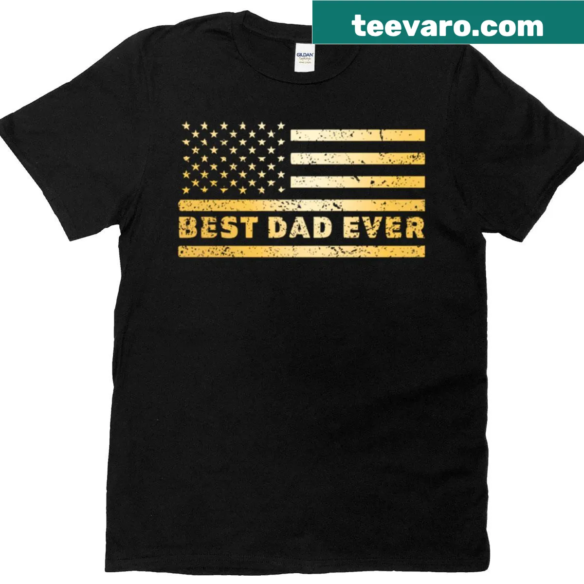 Grunge style Best Dad Ever t-shirt featuring an American flag design — on a men's t-shirt