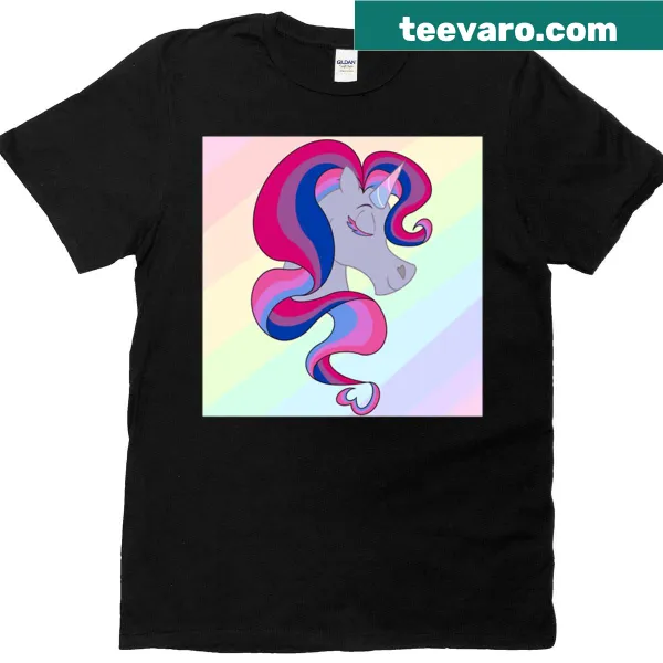 Graphic of a unicorn representing bisexuality on an oversized T-shirt