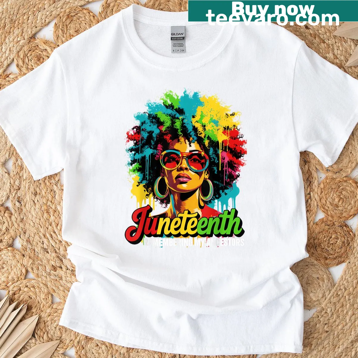 Juneteenth 1865 T-shirt honoring Black women's freedom with bold text — on a men's t-shirt
