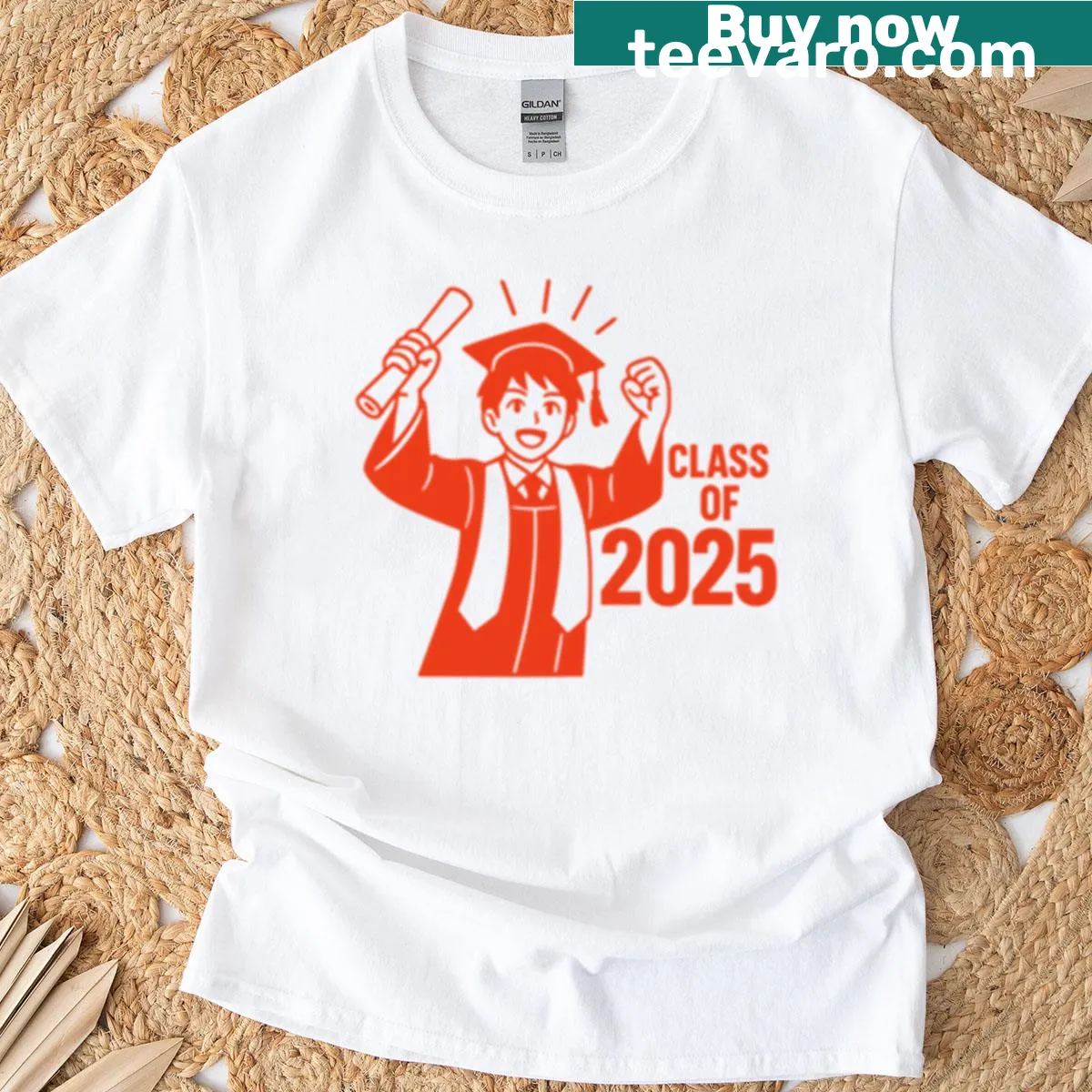 Oversized t-shirt with bold Class of 2025 text for graduates — on a men's t-shirt