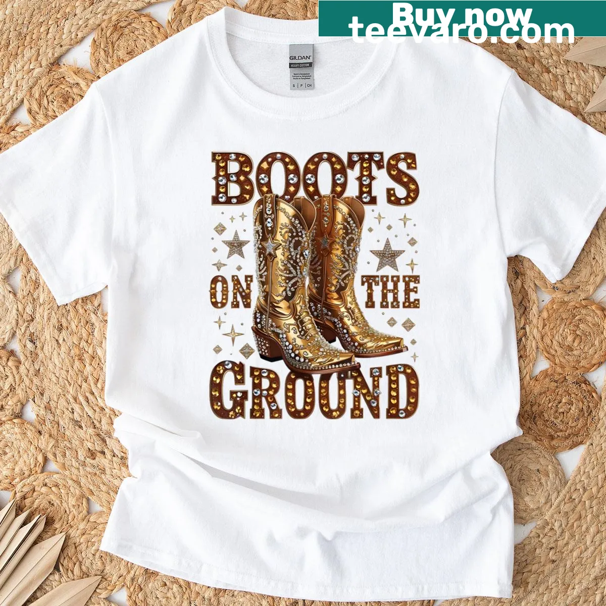 Cowboy boots graphic celebrating line dancing on t-shirt. — on a men's t-shirt
