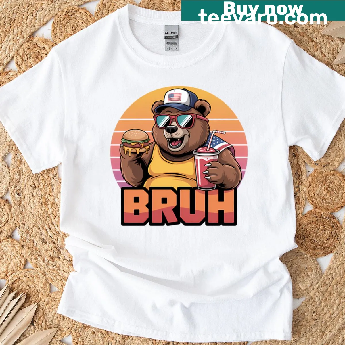 Patriotic bear illustration on Fourth of July T-shirt — on a men's t-shirt