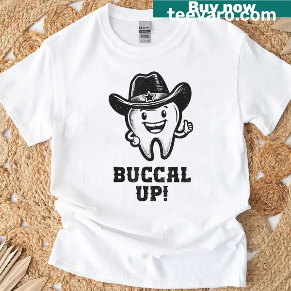 Funny dental-themed T-shirt with cartoon design