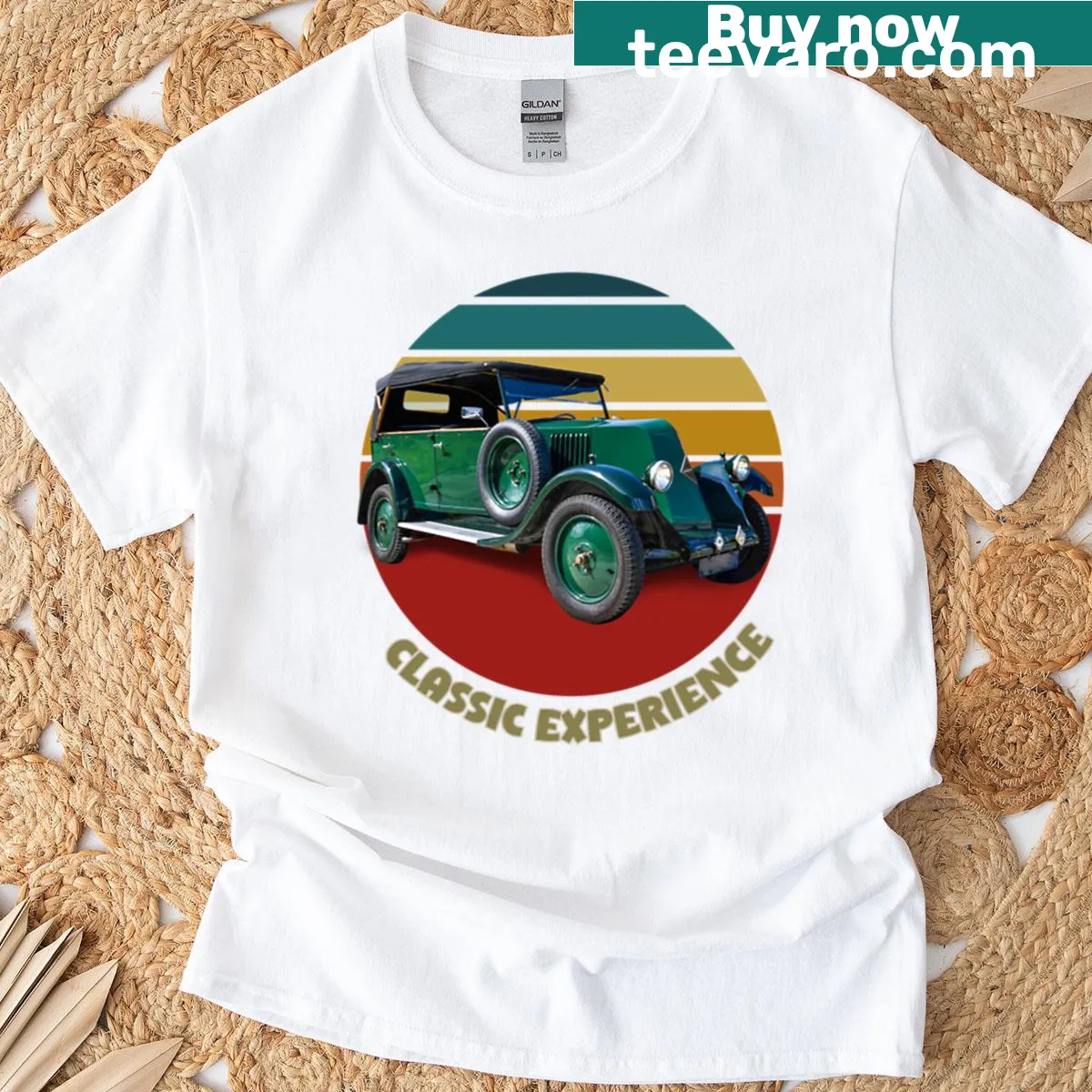 Retro-style T-shirt with car lover design and automotive elements — on a men's t-shirt
