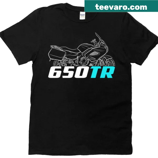 T-shirt with Cfmoto 650TR motorcycle graphic.