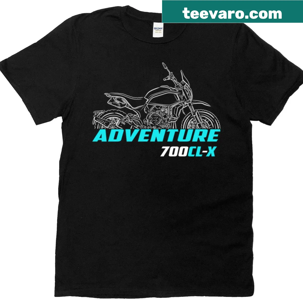 T-shirt featuring Cfmoto 700 Cl-x Adventure motorcycle design — on a men's t-shirt