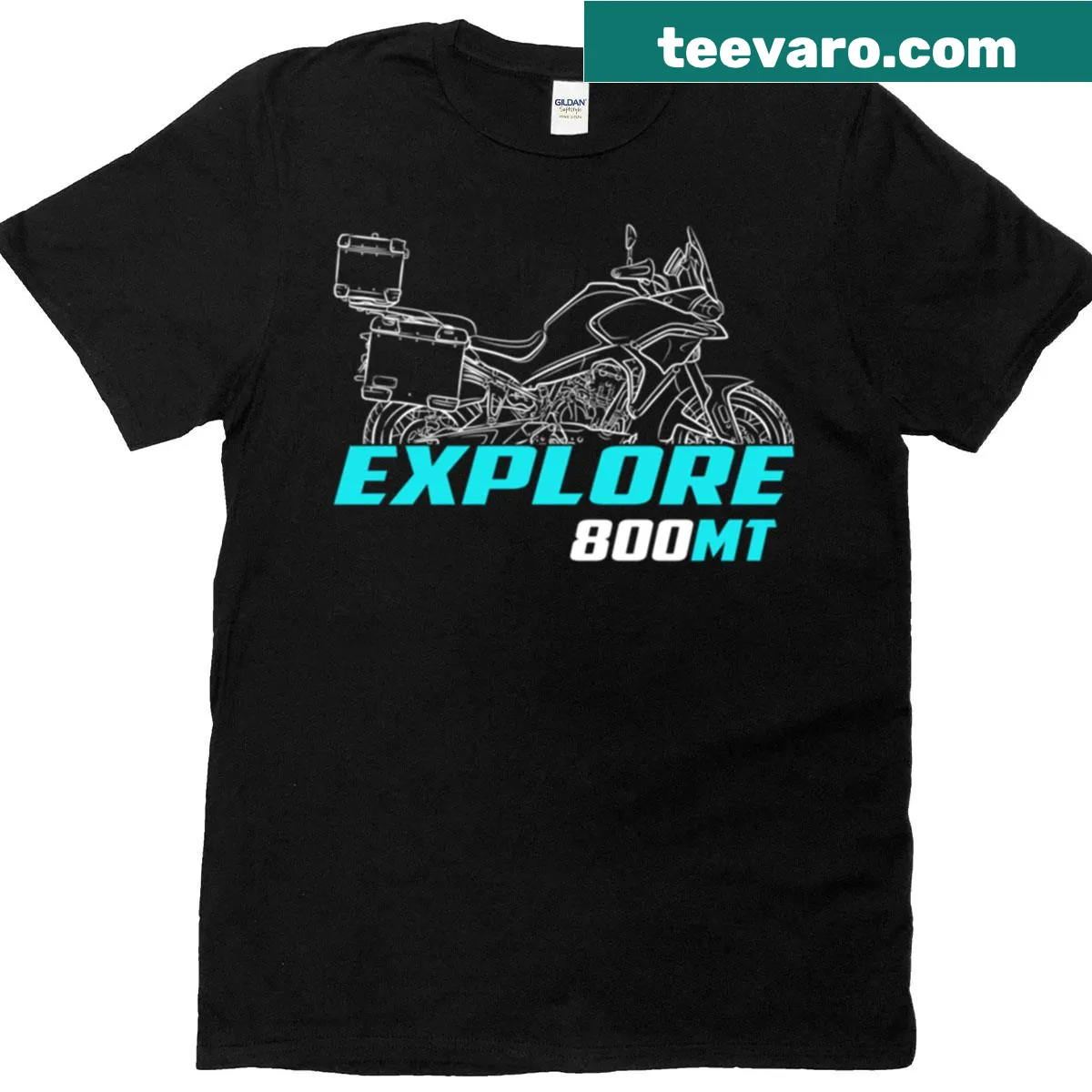 Cfmoto 800MT Explore t-shirt featuring logo — on a men's t-shirt