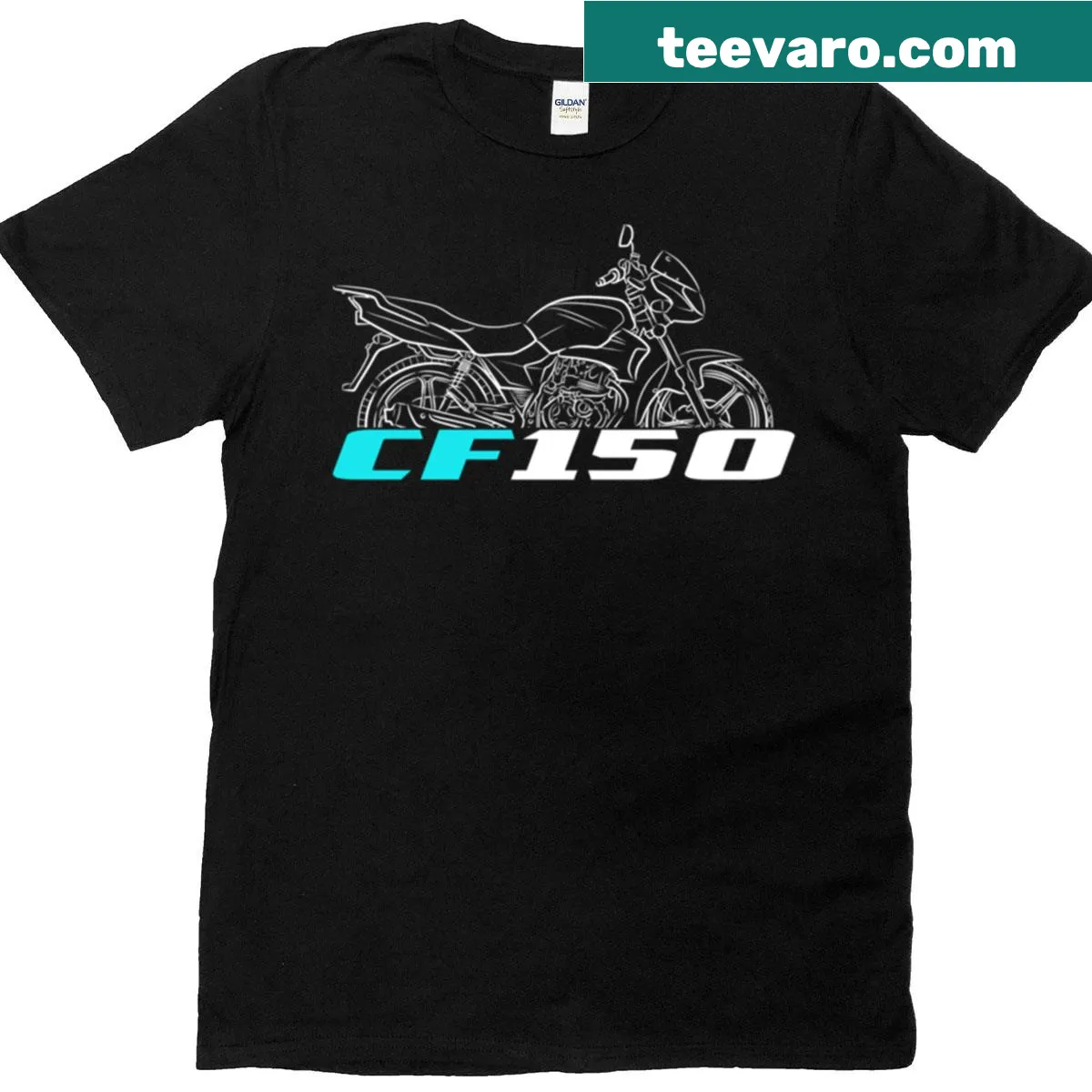 Cfmoto CF150 motorcycle t-shirt with logo — on a men's t-shirt