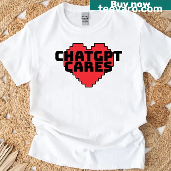 Oversized t-shirt with pixel heart and 'Chatgpt Cares' text