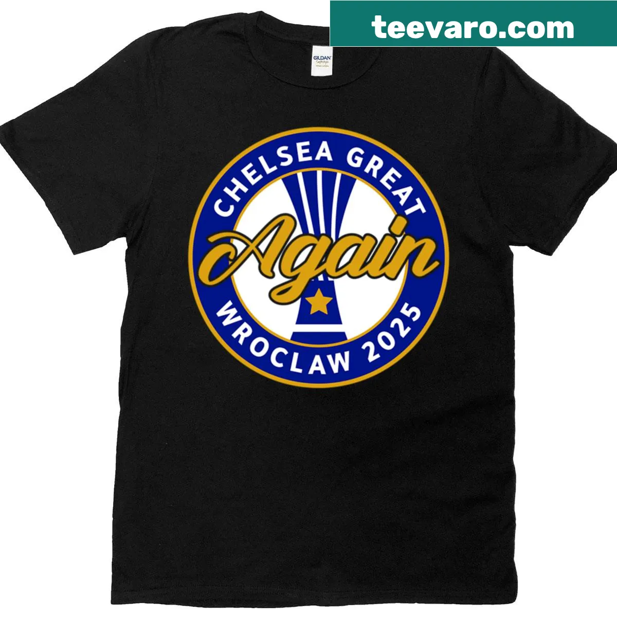 Commemorative Chelsea t-shirt featuring 'Chelsea Great Again' and title winners — on a men's t-shirt