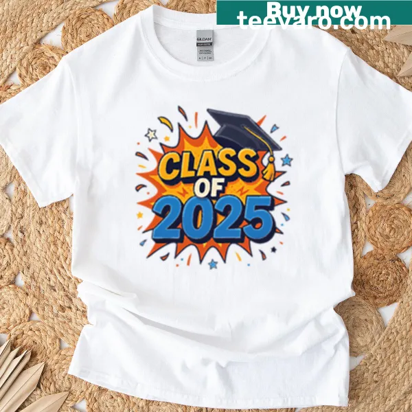 Oversized Class Of 2025 graduation t-shirt with explosion graphic