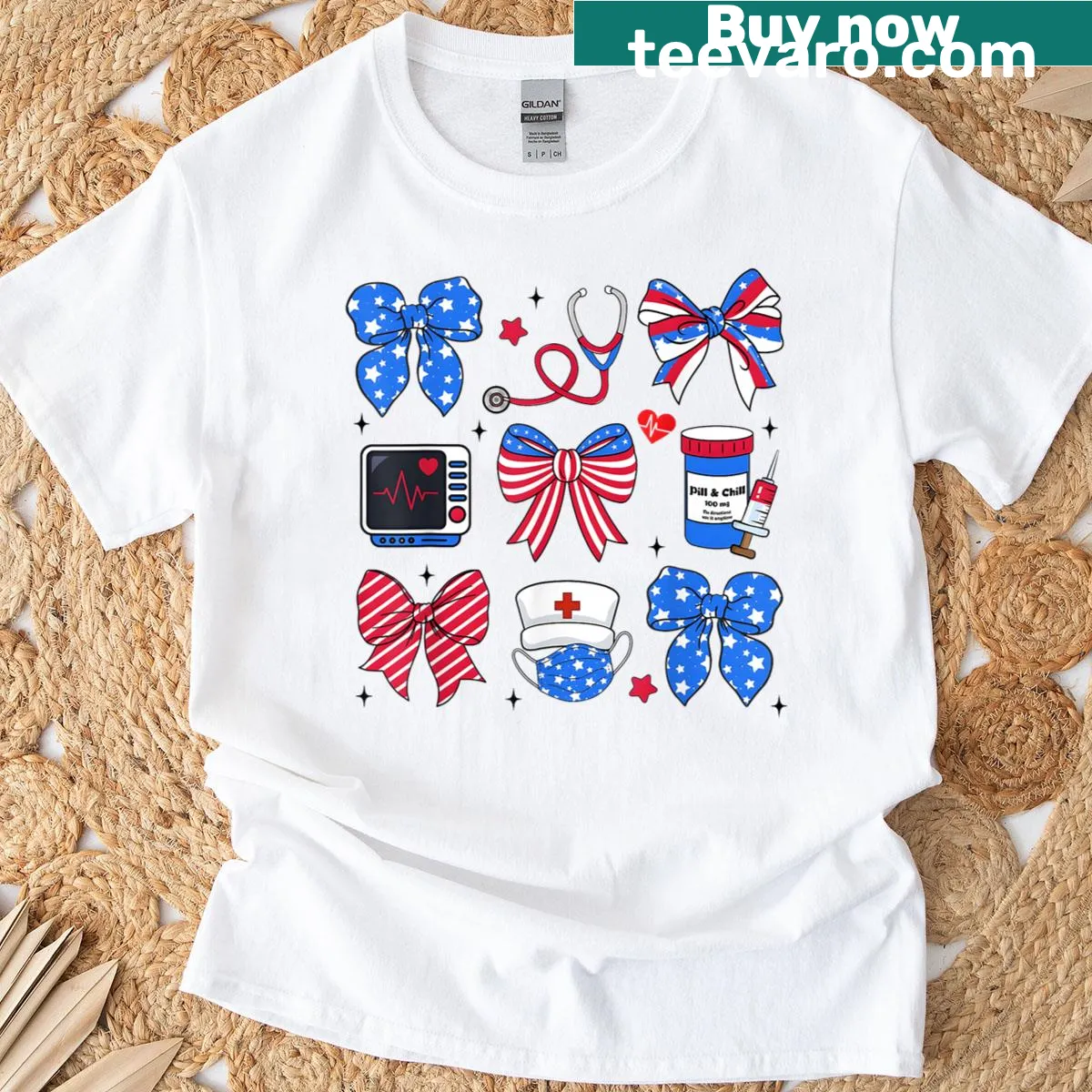 Fourth of July T-shirt with USA flag and nurse-themed graphic — on a men's t-shirt