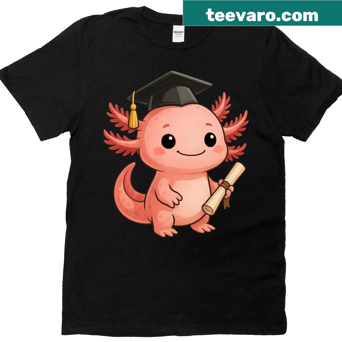 Kawaii axolotl design for Class of 2025 graduation T-shirt — on a men's t-shirt