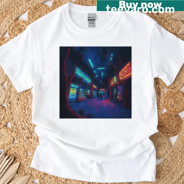 Futuristic typography design on Cybermall 2077 t-shirt
