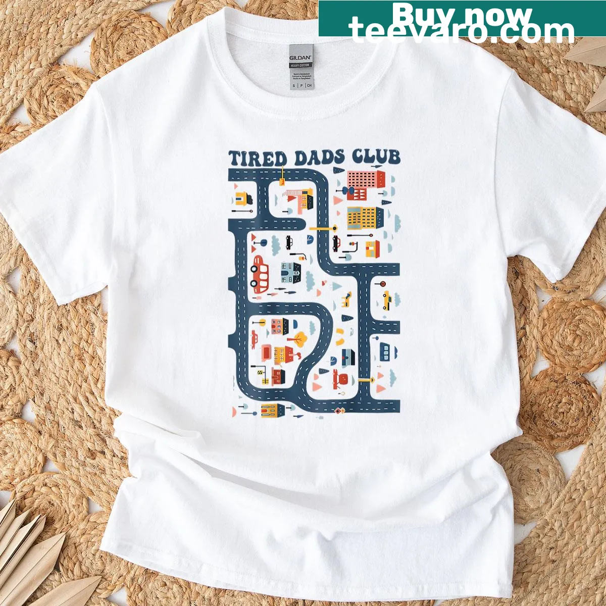 Funny Dad Tired T-shirt with humorous graphics about fatherhood — on a men's t-shirt