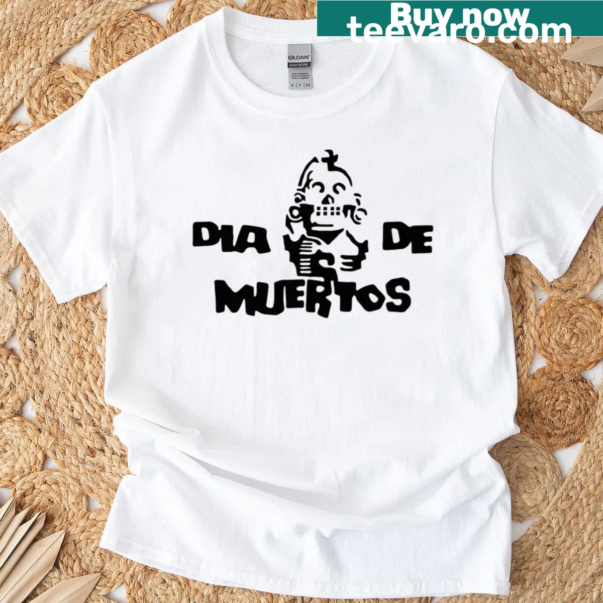 Oversized Day of the Dead T-shirt with sugar skull design — on a men's t-shirt