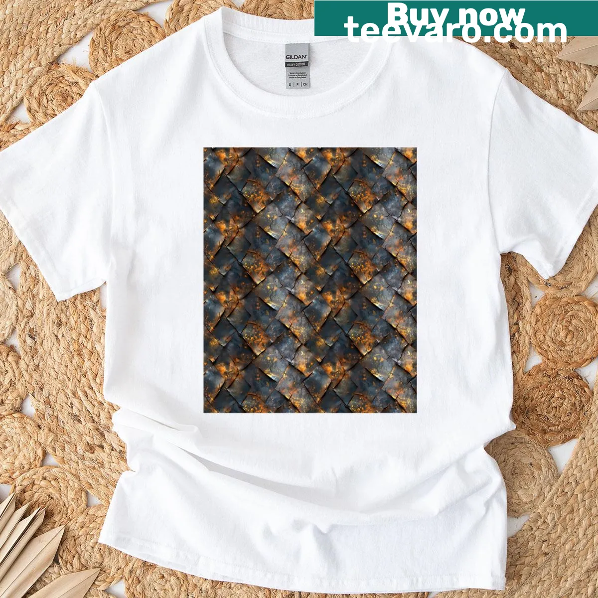 Distressed rusty metal texture graphic t-shirt for casual wear. — on a men's t-shirt