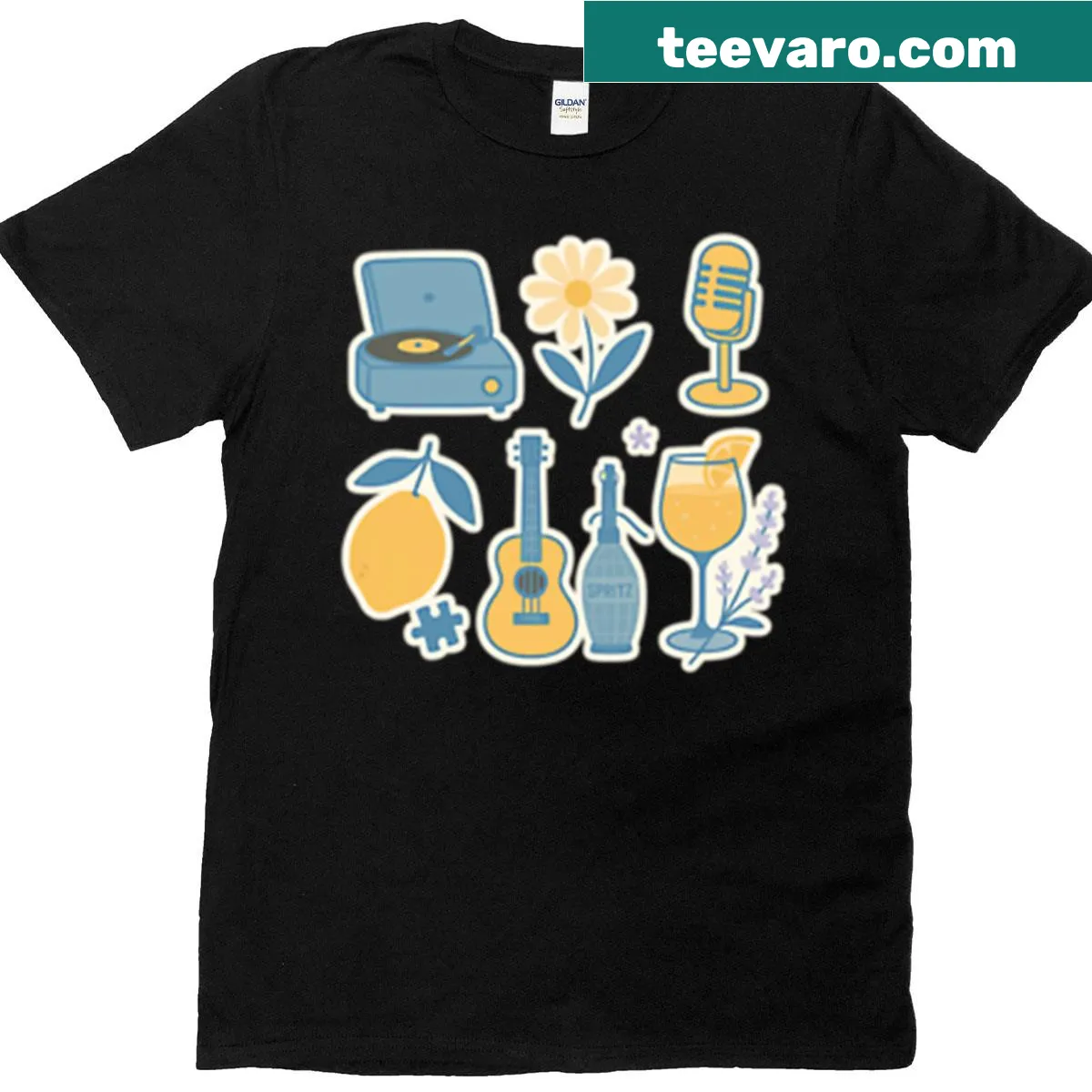 Aesthetic sticker-themed t-shirt celebrating life — on a men's t-shirt