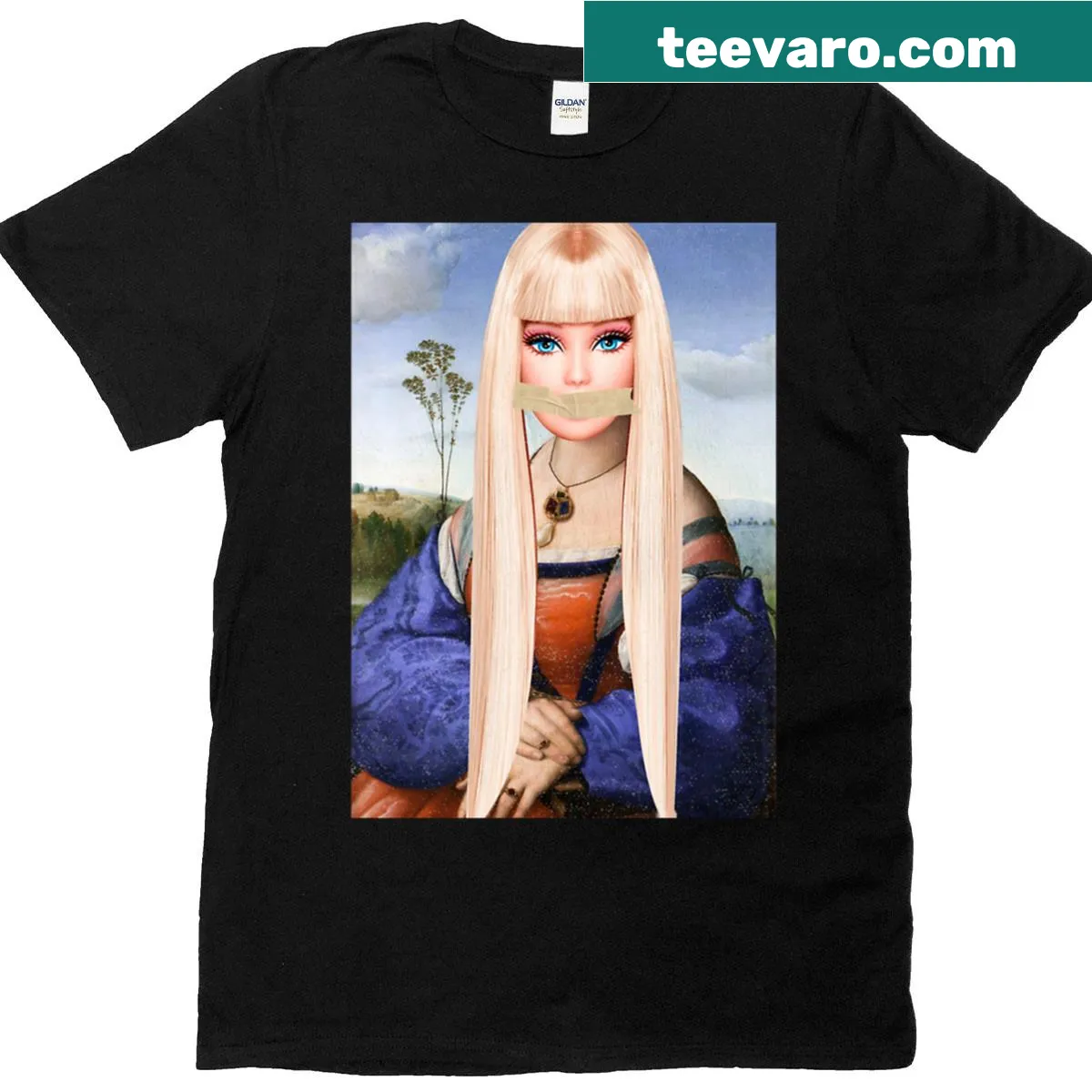 Art-inspired t-shirt featuring a doll head digital artwork — on a men's t-shirt