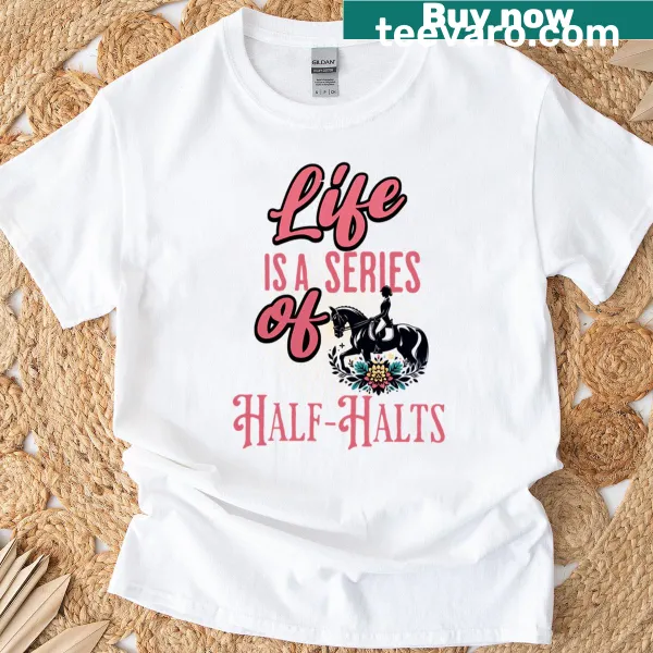 Illustration of a dressage horse and rider on an equestrian-themed t-shirt