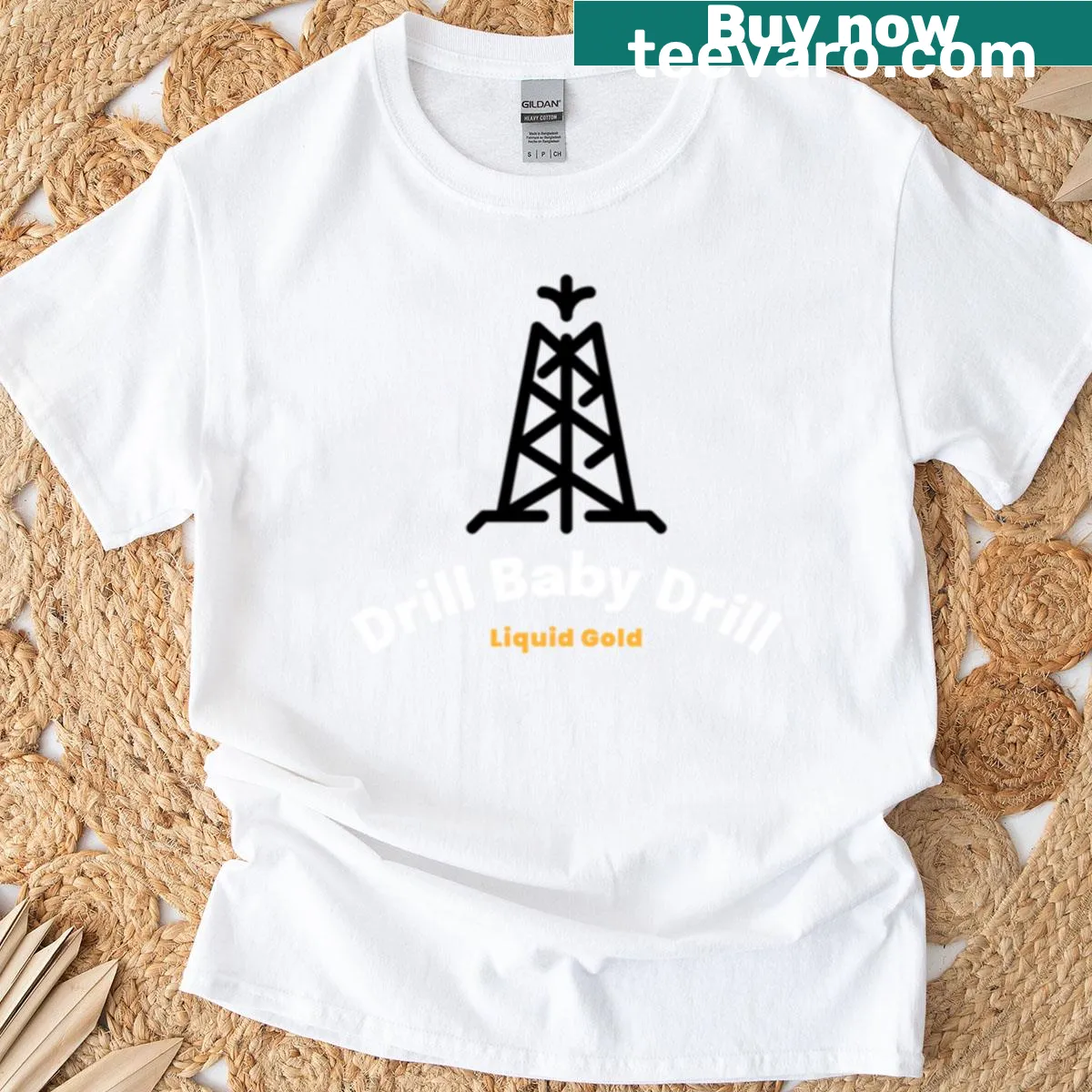 Edgy t-shirt with a humorous slogan about drilling for oil. — on a men's t-shirt