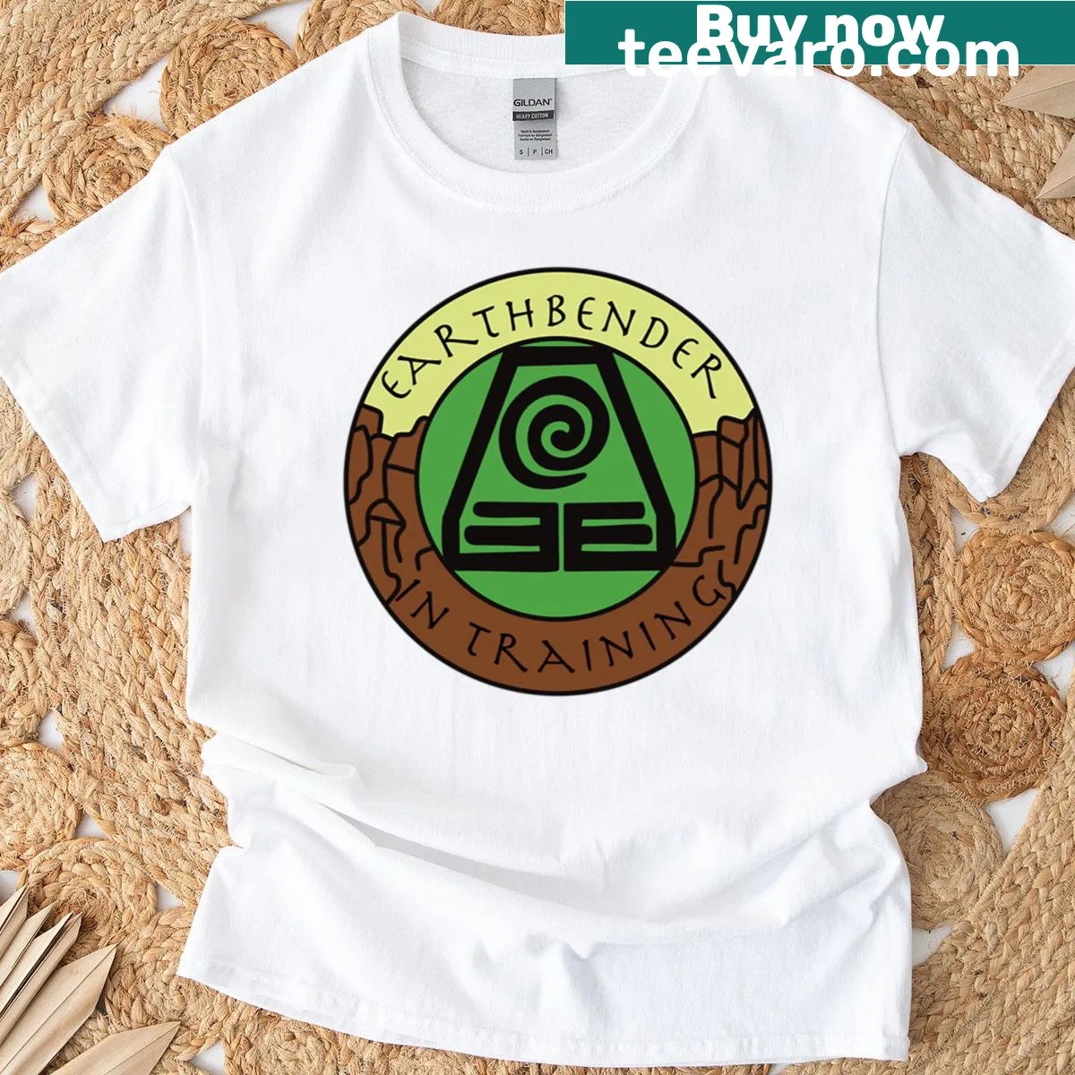 Illustration of an Earthbender training on a fantasy-themed t-shirt — on a men's t-shirt