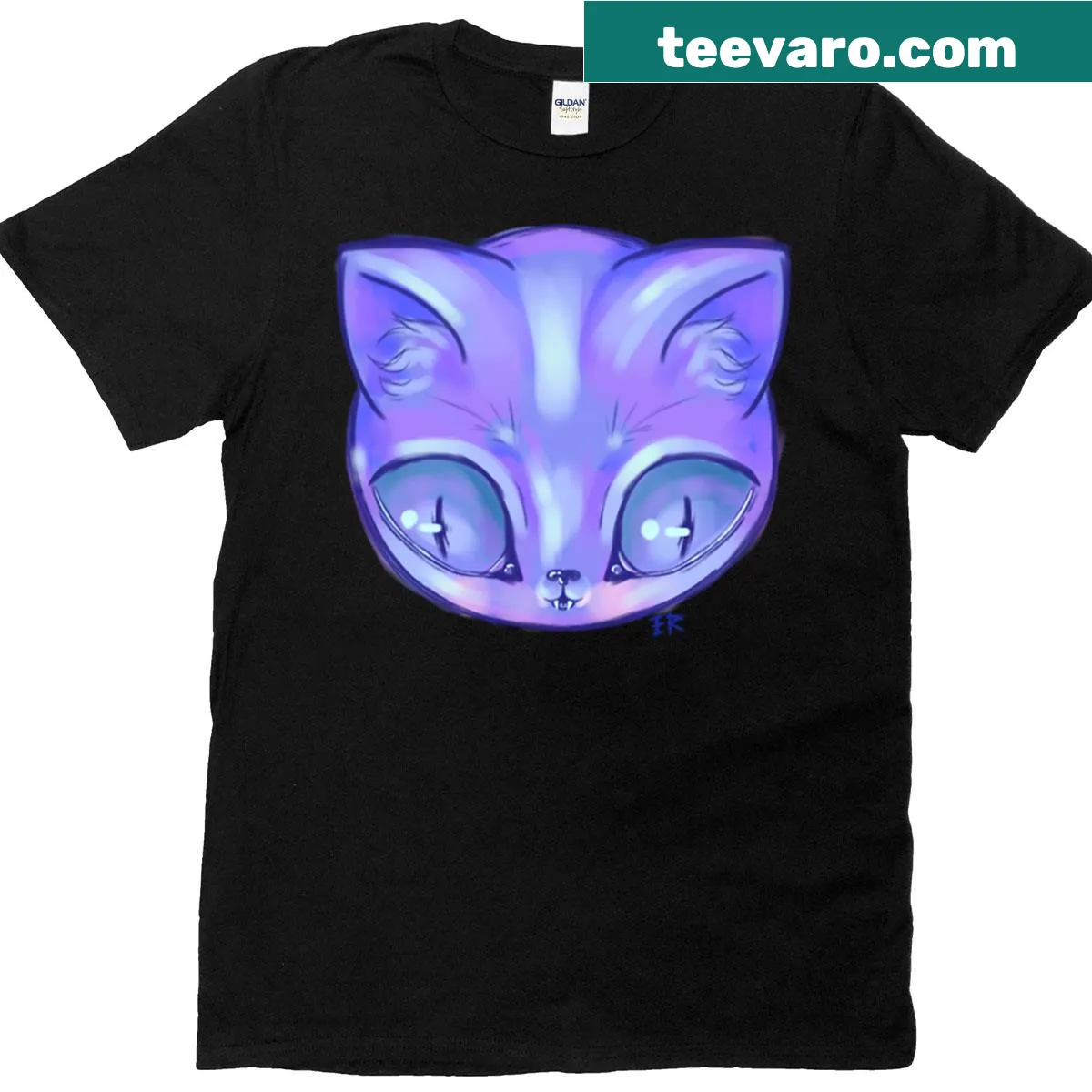 Oversized t-shirt with a dreamy electric cat graphic on a transparent background — on a men's t-shirt