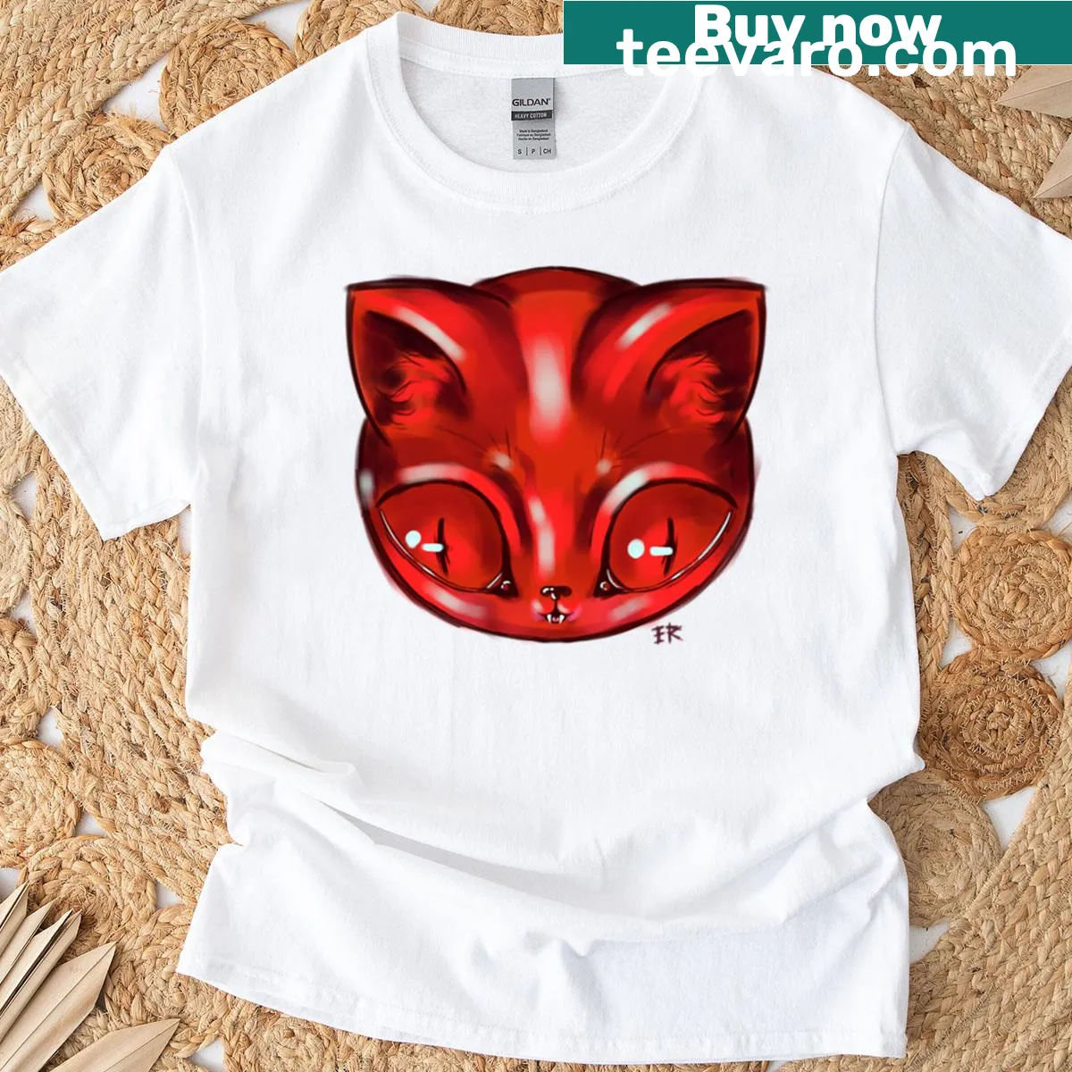 Playful Electric Dream Cat illustration on an oversized t-shirt — on a men's t-shirt