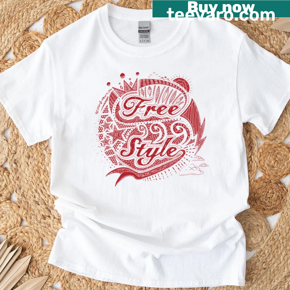 Graphic T-shirt featuring textured free style drawing and embroidery art. — on a men's t-shirt