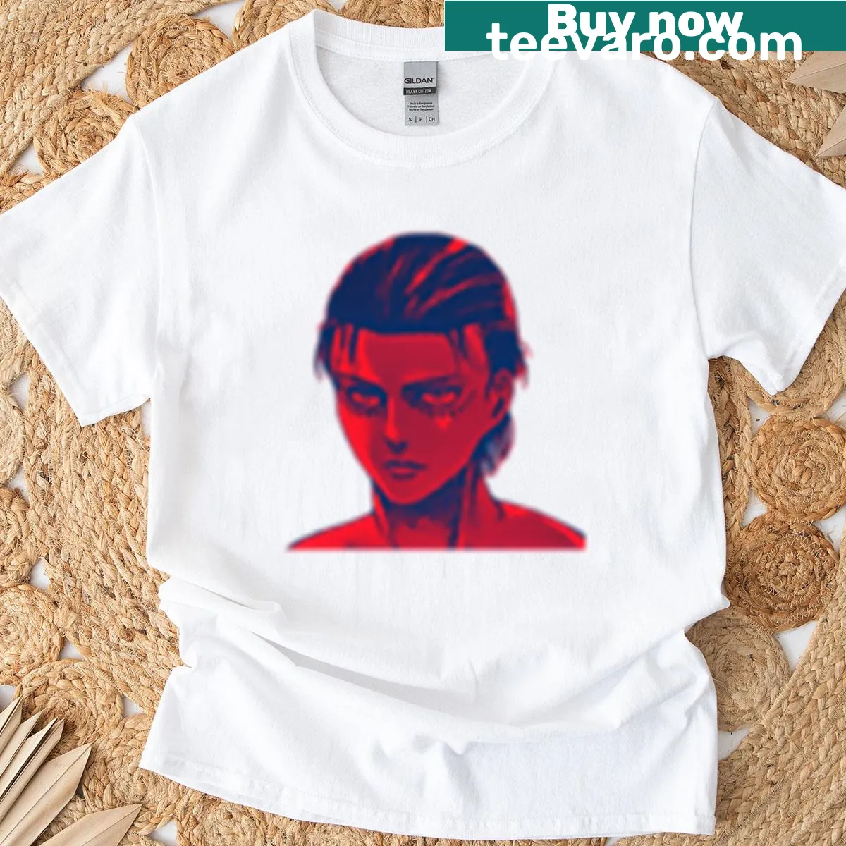 Oversized T-shirt featuring Eren Yeager from Attack on Titan — on a men's t-shirt
