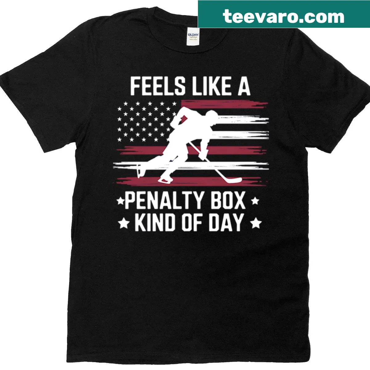 Funny hockey T-shirt with 'Feels Like A Penalty Box Kind Of Day' text — on a men's t-shirt