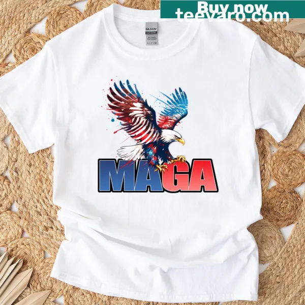 Patriotic T-shirt featuring a graphic of an eagle in flight