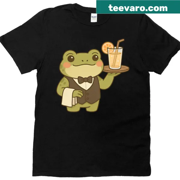 Funny T-shirt with a frog waiter graphic