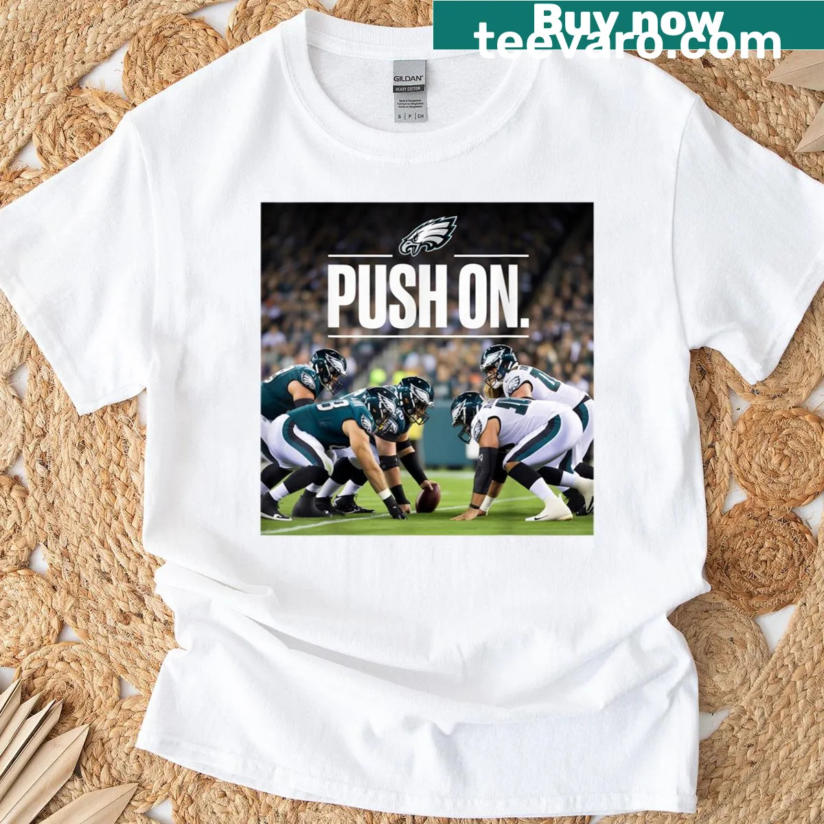 Funny couple T-shirt with 'Eagles Push On' design. — on a men's t-shirt